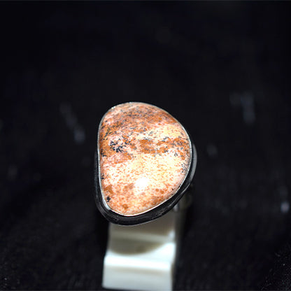 925 Sterling Silver Oval Speckled Jasper Ring