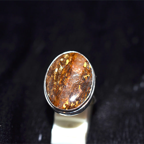 925 Sterling Silver Golden Bronzite with Quartz Round Ring