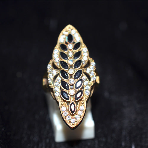 6 Carat Gold Plated Black Onyx Floral Marquise Ring