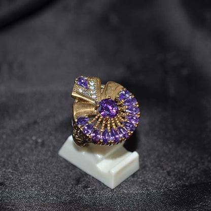 6 Carat Gold Plated Amethyst Fan Motif Ring