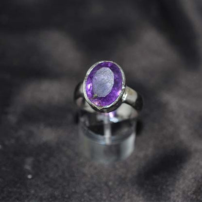 925 Sterling Silver Deep Amethyst Oval Ring