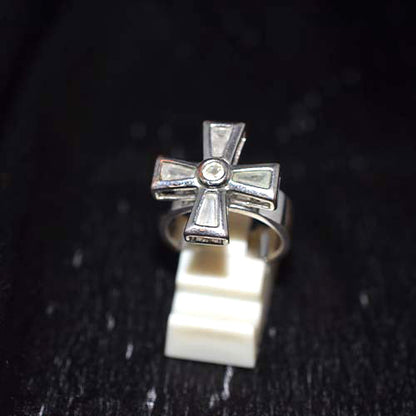 925 Sterling Silver Baguette Crystal Cross Ring