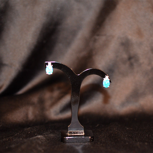 925 Sterling Silver Teardrop Blue Opal Stud Earrings