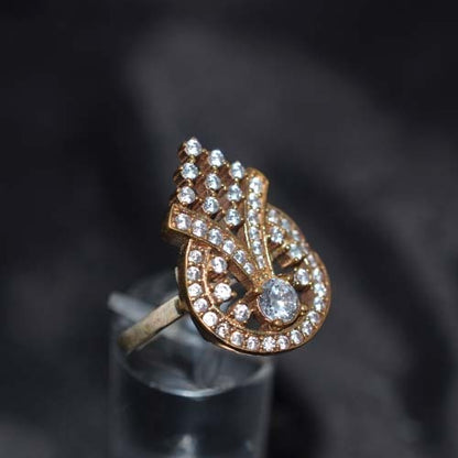 6 Carat Gold Plated White Crystal Art Deco Statement Ring