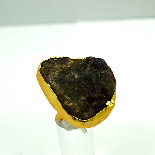6 Carat Gold Plated Raw Black Tourmaline Statement Ring