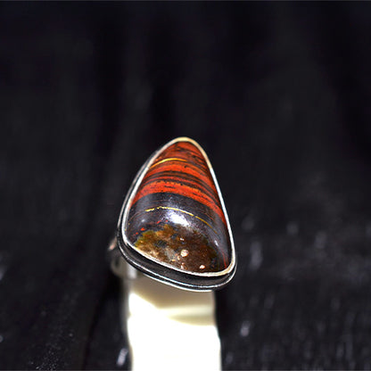 925 Sterling Silver Banded Tiger Iron Elongated Shield Ring