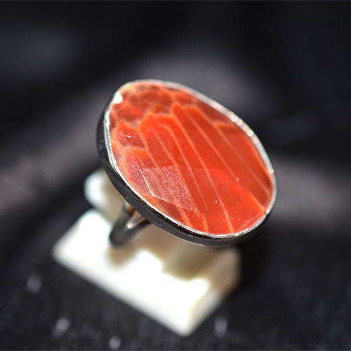 925 Sterling Silver Oval Banded Carnelian Ring