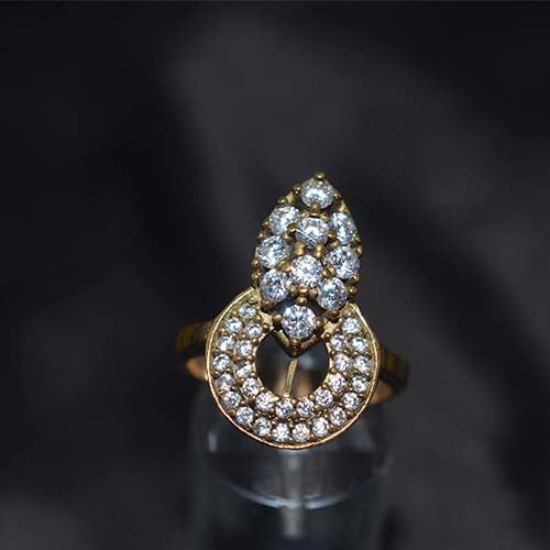 6 Carat Gold Plated White Crystal Marquise and Circle Ring
