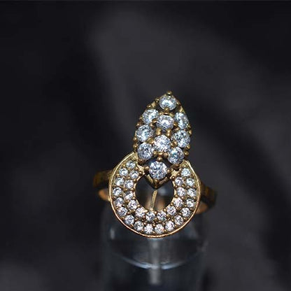 6 Carat Gold Plated White Crystal Marquise and Circle Ring