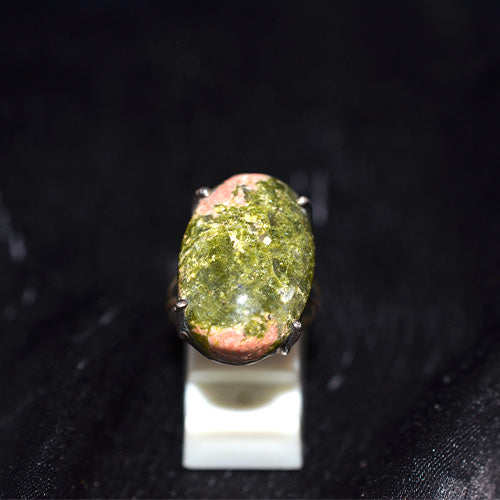 925 Sterling Silver Unakite Freeform Ring with Prong Setting