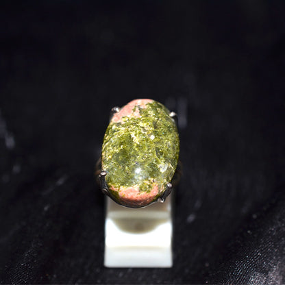 925 Sterling Silver Unakite Freeform Ring with Prong Setting