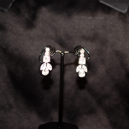 925 Sterling Silver CZ Leaf Motif Drop Earrings