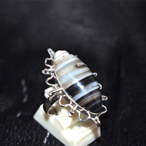 925 Sterling Silver Banded Agate Freeform Setting Ring