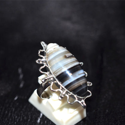 925 Sterling Silver Banded Agate Freeform Setting Ring