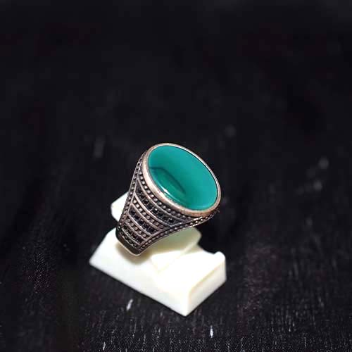 925 Sterling Silver Green Agate Beaded Band Ring