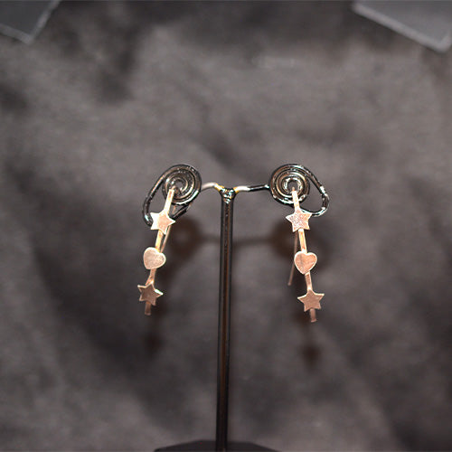925 Sterling Silver Star and Heart Motif Dangle Earrings