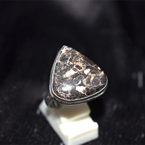 925 Sterling Silver Trillion Fossil Agate Ring