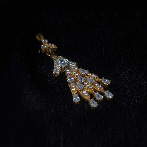 6 Carat Gold Plated Peacock Feather CZ Pendant