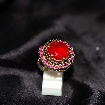 6 Carat Gold Plated Red Onyx Double Halo Ring