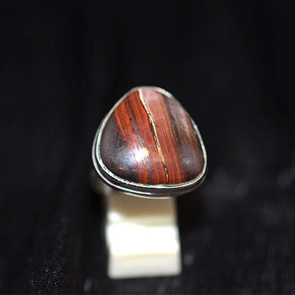 925 Sterling Silver Red Tiger Iron Soft Shield Ring