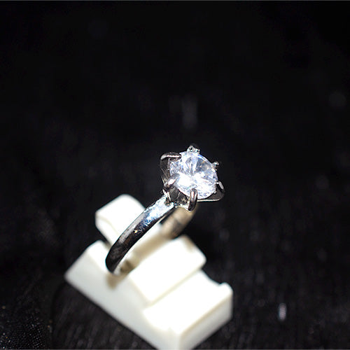 925 Sterling Silver Round Cubic Zirconia Six-Prong Solitaire Ring