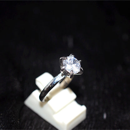 925 Sterling Silver Round Cubic Zirconia Six-Prong Solitaire Ring