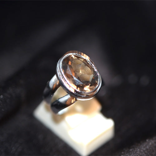 925 Sterling Silver Oval Smoky Quartz Split Shank Ring