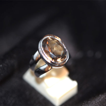 925 Sterling Silver Oval Smoky Quartz Split Shank Ring
