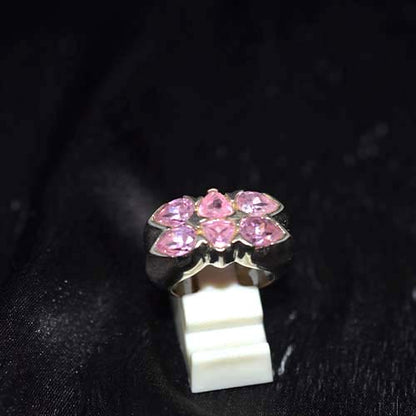 925 Sterling Silver Pink Gemstone Petal Pattern Ring