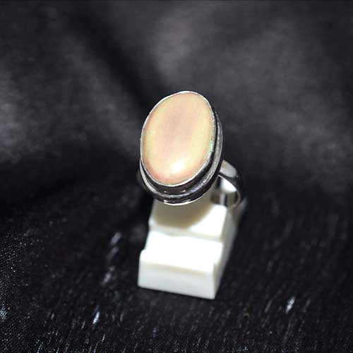925 Sterling Silver Classic Pink Opal Oval Double Bezel Ring