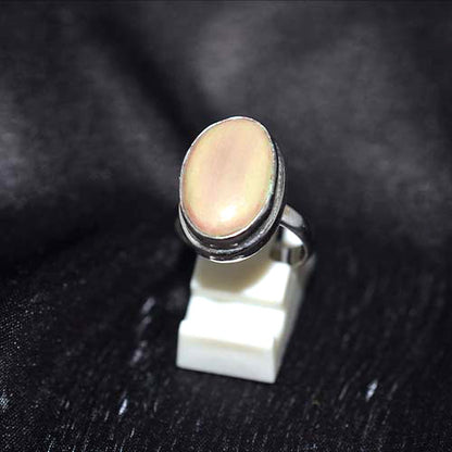 925 Sterling Silver Classic Pink Opal Oval Double Bezel Ring