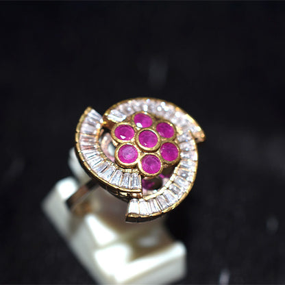6 Carat Gold Plated Pink Ruby Baguette Swirl Ring