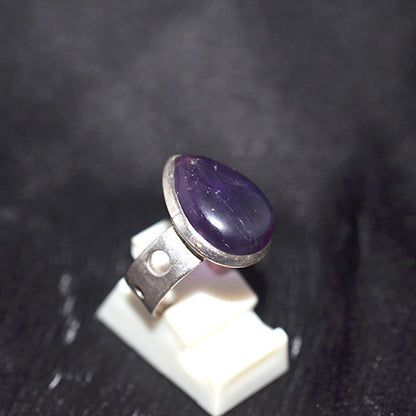 925 Sterling Silver Teardrop Amethyst Ring with Cutout Band