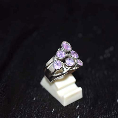 925 Sterling Silver Light Purple Gemstone Six Stone Design Ring
