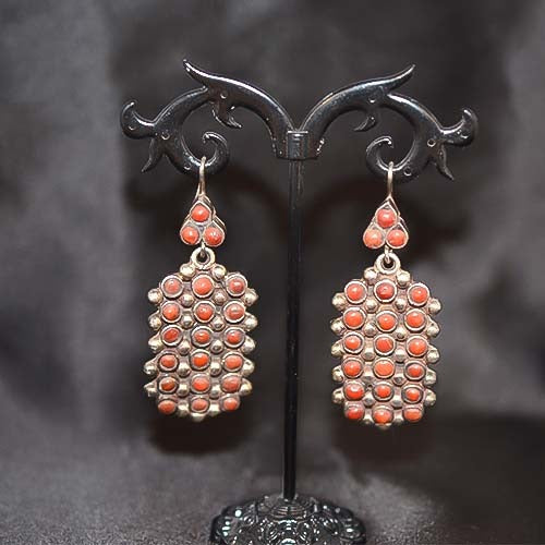 925 Sterling Silver Red Coral Cluster Chandelier Earrings