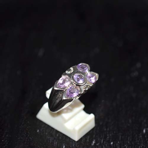 925 Sterling Silver Purple Amethyst Petal Cluster Ring
