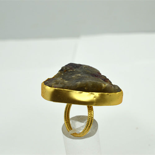 6 Carat Gold Plated Raw Black Tourmaline Statement Ring