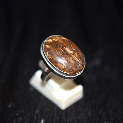 925 Sterling Silver Coppery Bronzite Oval Ring