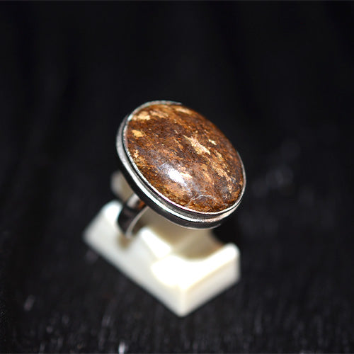 925 Sterling Silver Coppery Bronzite Oval Ring