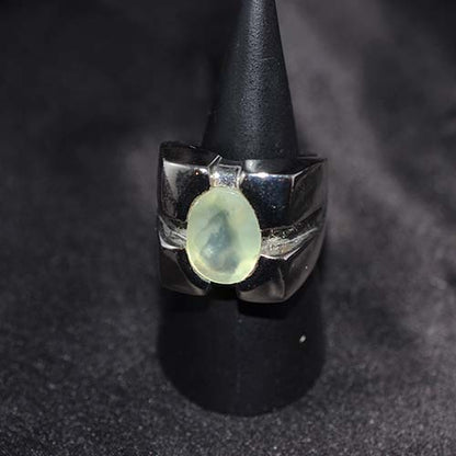925 Sterling Silver Prehnite Modern Geometric Ring