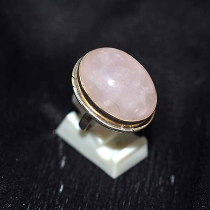 925 Sterling Silver Large Rose Quartz Oval Ring