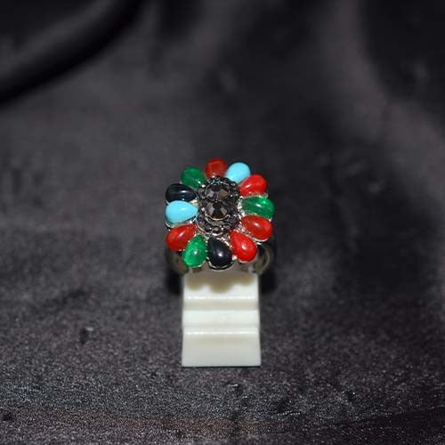 6 Carat Gold Plated Multicolor Gemstone Petal Ring