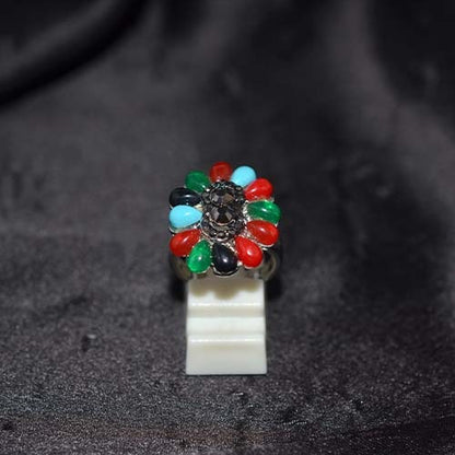 6 Carat Gold Plated Multicolor Gemstone Petal Ring