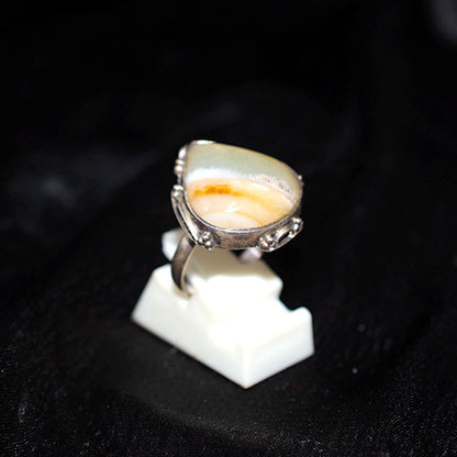 925 Sterling Silver Triangle Agate Vintage Ring