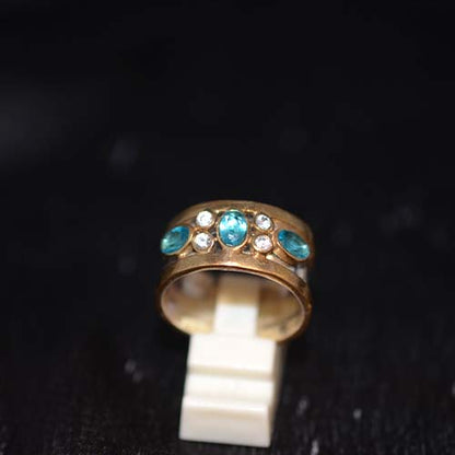 6 Carat Gold Plated Blue Oval Gemstone Band Ring
