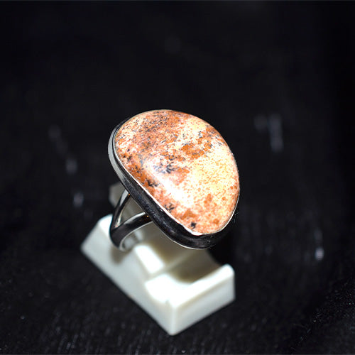 925 Sterling Silver Oval Speckled Jasper Ring