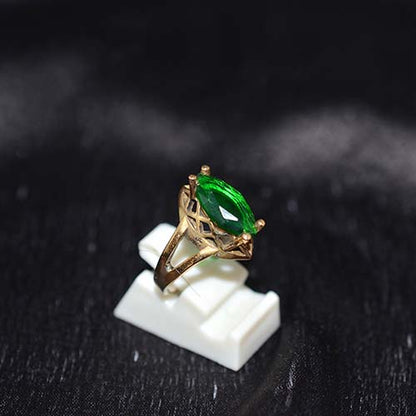 6 Carat Gold Plated Green Emerald Marquise Ring