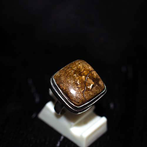 925 Sterling Silver Brown Jasper Square Ring