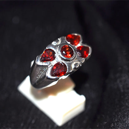 925 Sterling Silver Garnet Five Stone Flower Ring