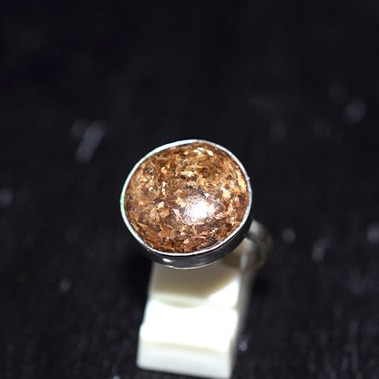 925 Sterling Silver Bronzite Round Ring